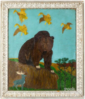 OIL ON BOARD PRIMITIVE BEAR, D