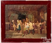 OIL ON BOARD SCHOOLHOUSE SCENE