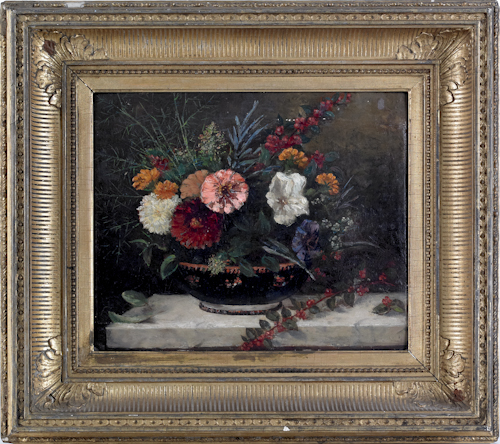Oil on board still life 19th c. 10"