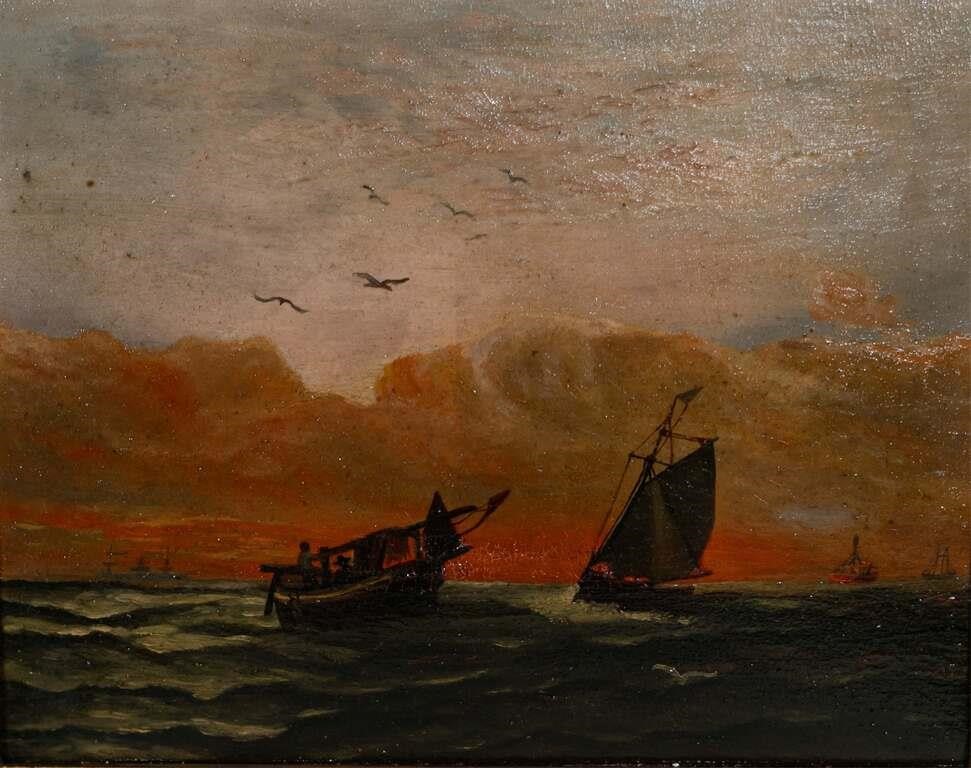 OIL ON BOARD SUNSET SEASCAPEOil