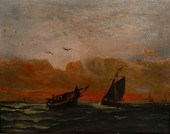 OIL ON BOARD SUNSET SEASCAPEOi