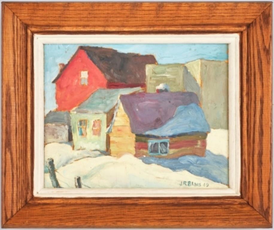 OIL ON BOARD, VILLAGE BY DR. ROBERT