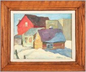 OIL ON BOARD, VILLAGE BY DR. R