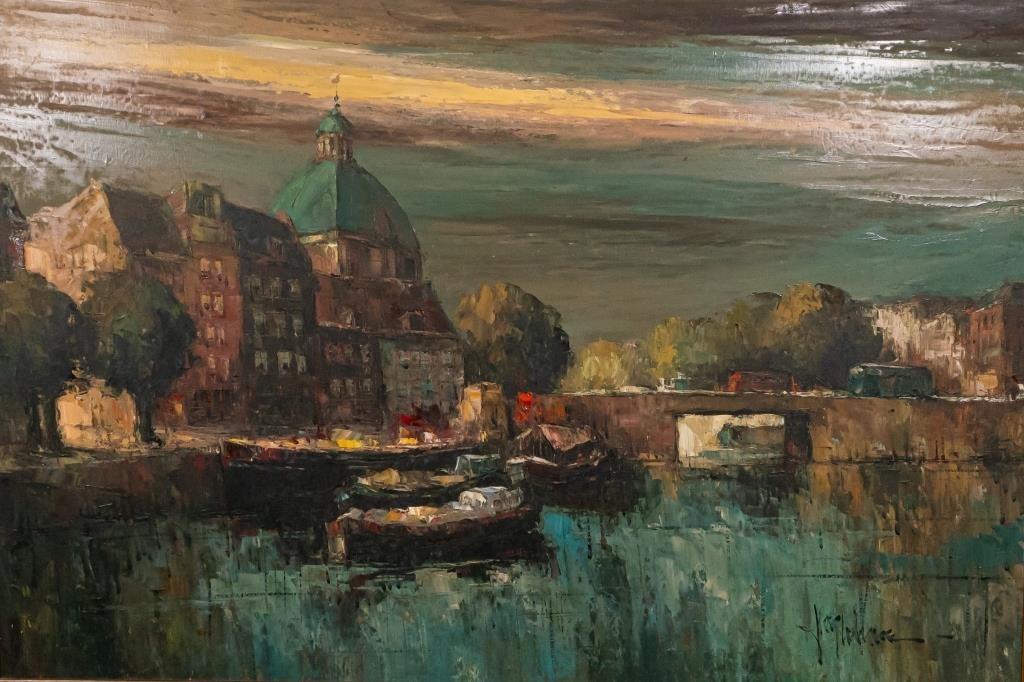 OIL ON CANVAS AMSTERDAM CANAL