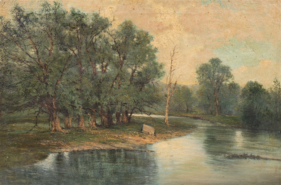 Oil on canvas, antique river bend