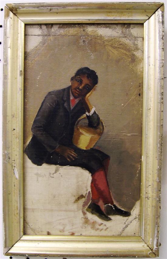 Oil on canvas  black boy sitting