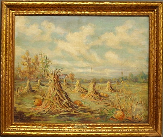 Oil on canvas board painting of