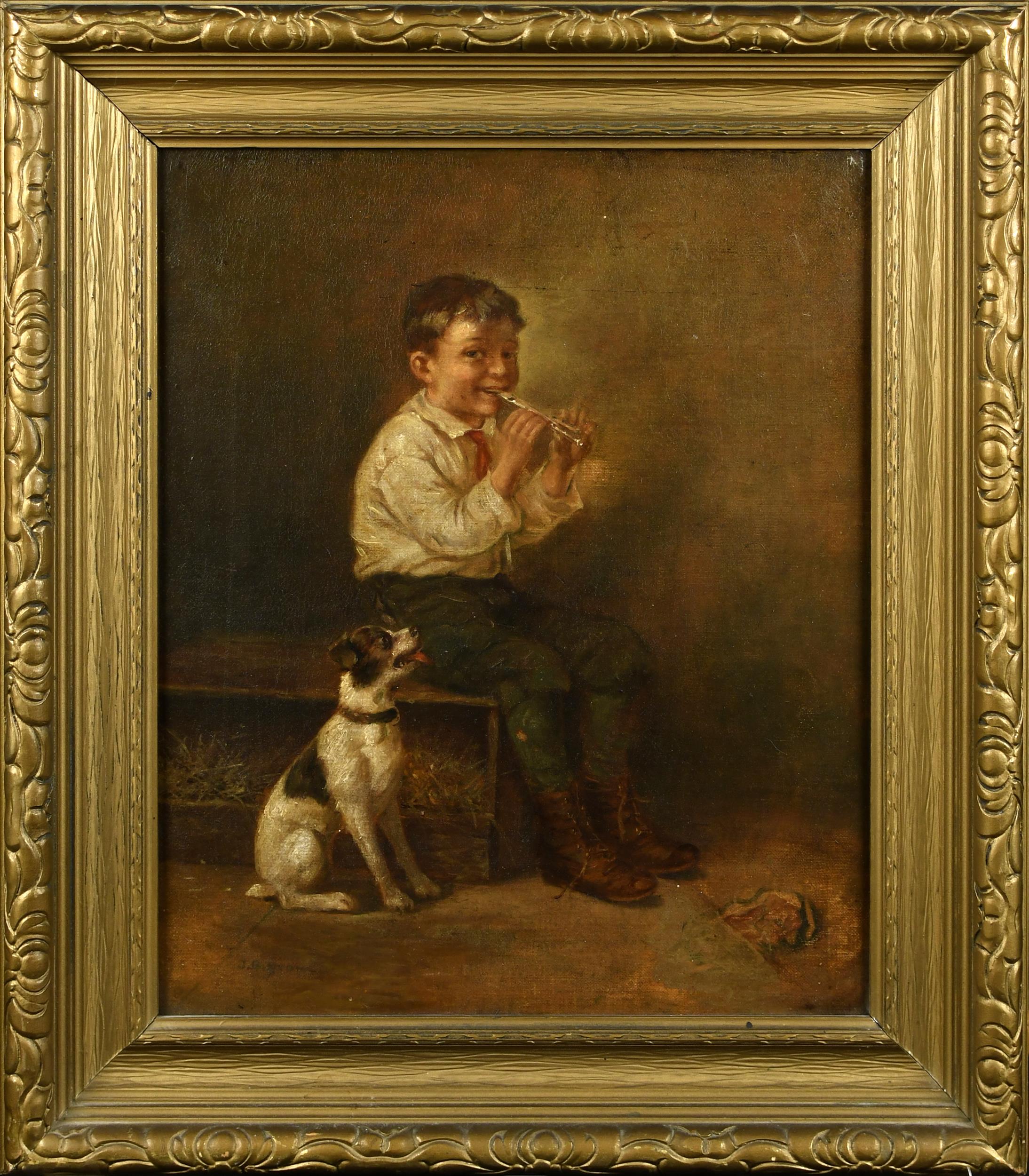 OIL ON CANVAS, BOY WITH DOG,