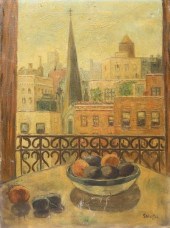 OIL ON CANVAS CITYSCAPE STILL