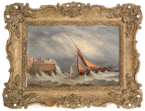 Oil on canvas coastal scene dated