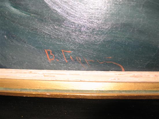 OIL ON CANVAS. Depicting a lifeboat