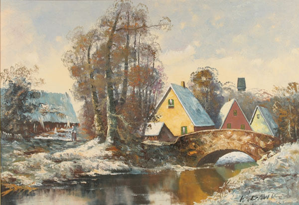 Oil on canvas depicting a winter