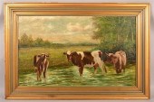 OIL ON CANVAS DEPICTING COWS I