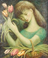 OIL ON CANVAS DEPICTING GIRL W