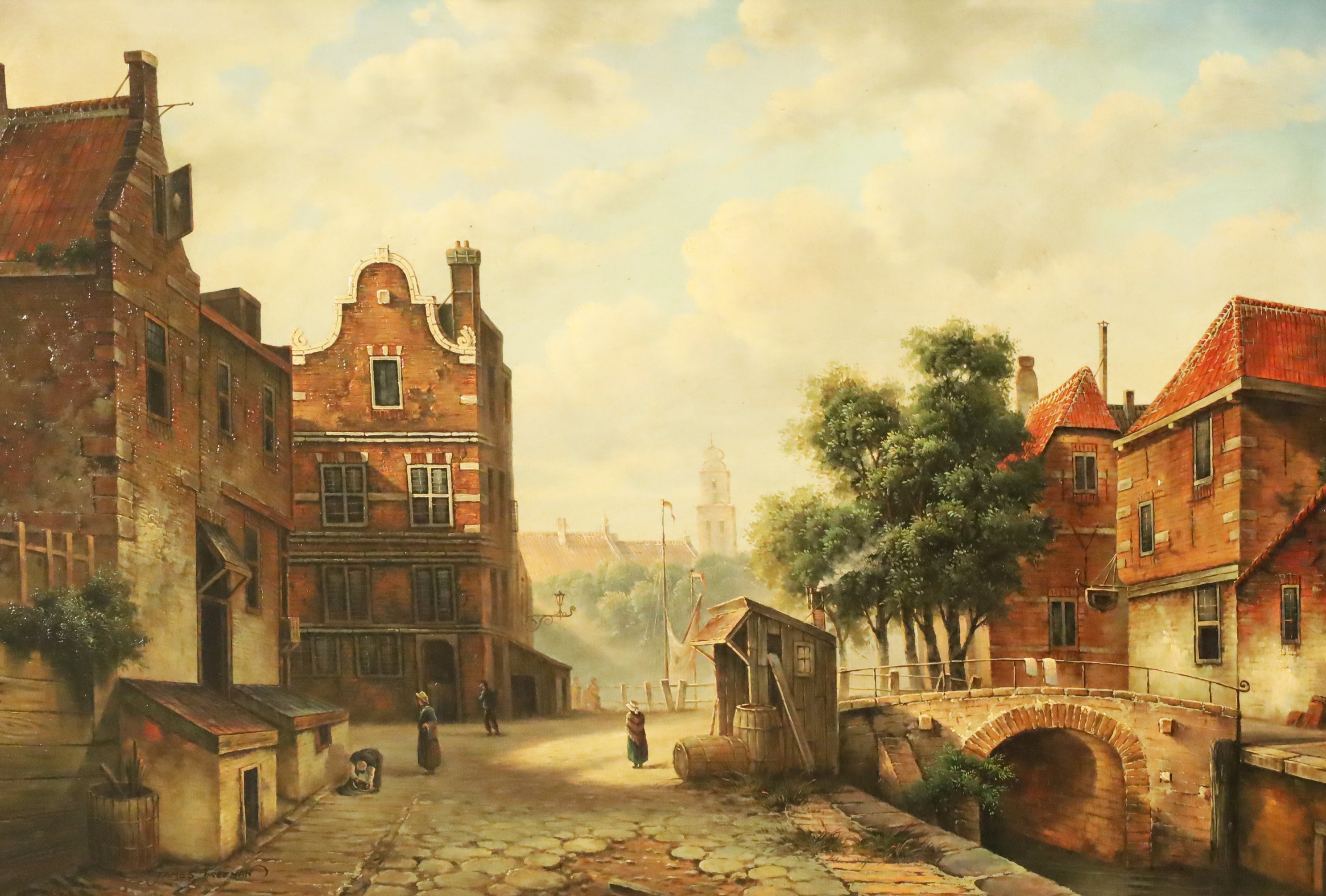 OIL ON CANVAS DUTCH CANAL SCENE Oil