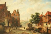 OIL ON CANVAS DUTCH CANAL SCEN