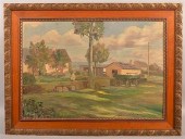 OIL ON CANVAS FARMSTEAD SCENE