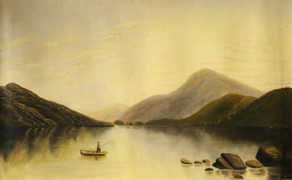OIL ON CANVAS FISHERMAN IN
