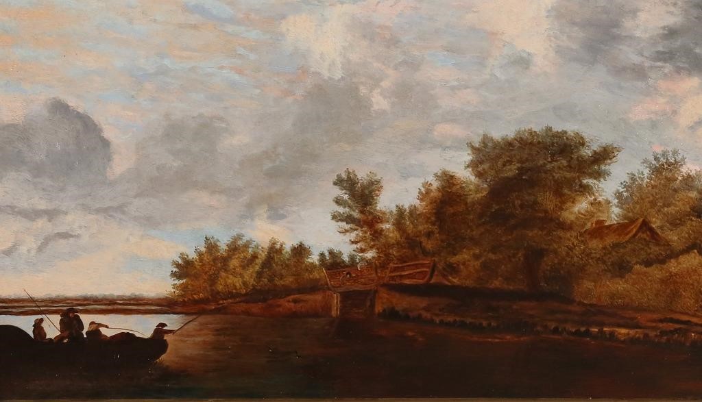 OIL ON CANVAS FISHERMEN IN