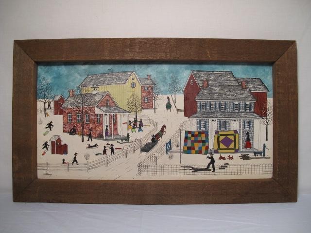 Oil on canvas Folk Art painting