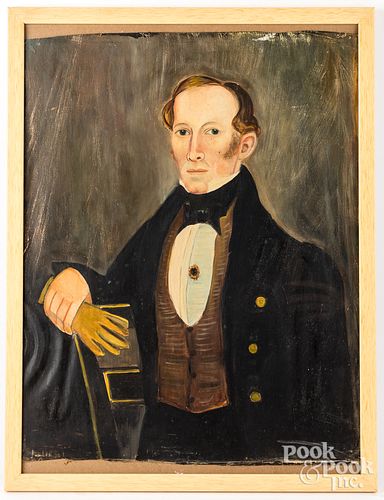 OIL ON CANVAS FOLK PORTRAIT, 19TH