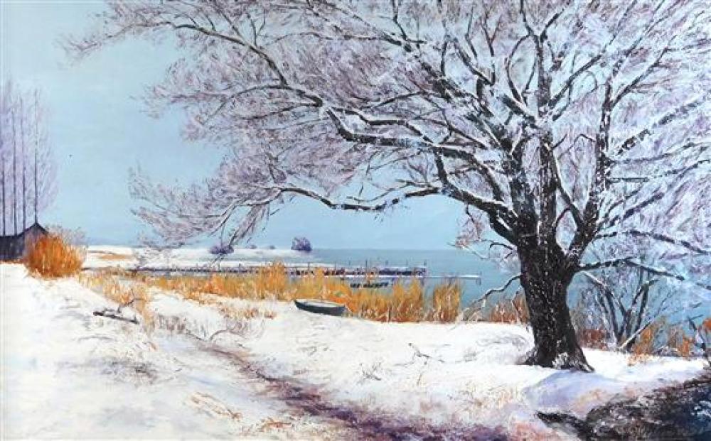 OIL ON CANVAS, FRAMED, DEPICTS SNOW