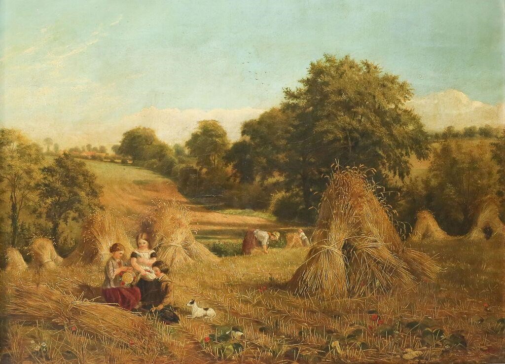 OIL ON CANVAS GATHERING WHEATOil on