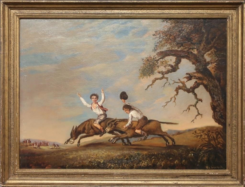 Oil on canvas genre painting of
