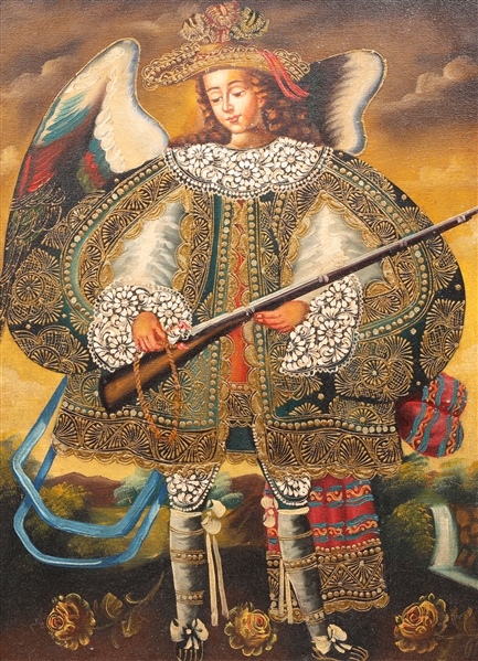 Oil on canvas gilt trimed angel