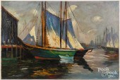 OIL ON CANVAS HARBOR SCENE OF