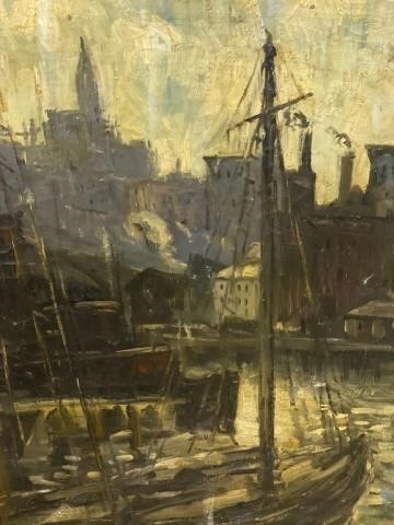 OIL ON CANVAS HARBOR SCENEOil on