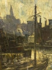 OIL ON CANVAS HARBOR SCENEOil