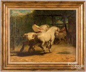 OIL ON CANVAS HORSE AND HANDLE