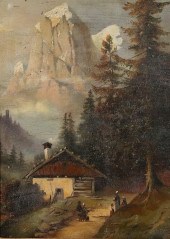 OIL ON CANVAS HOUSE IN LANDSCA
