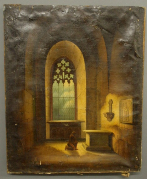 Oil on canvas interior church scene