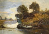 Oil on canvas landscape by Ben