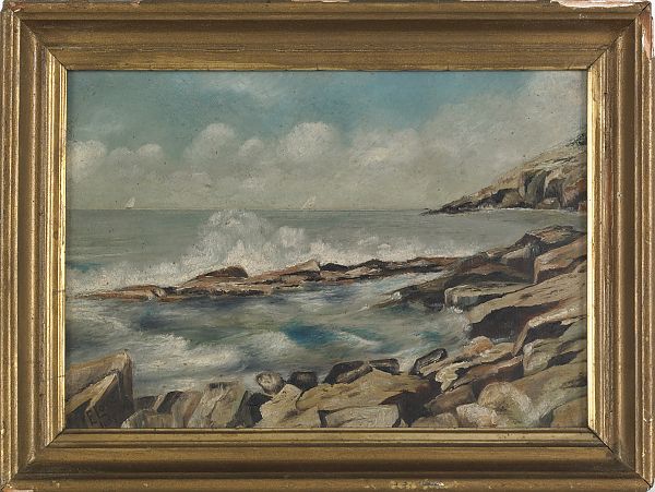 Oil on canvas landscape with a lake