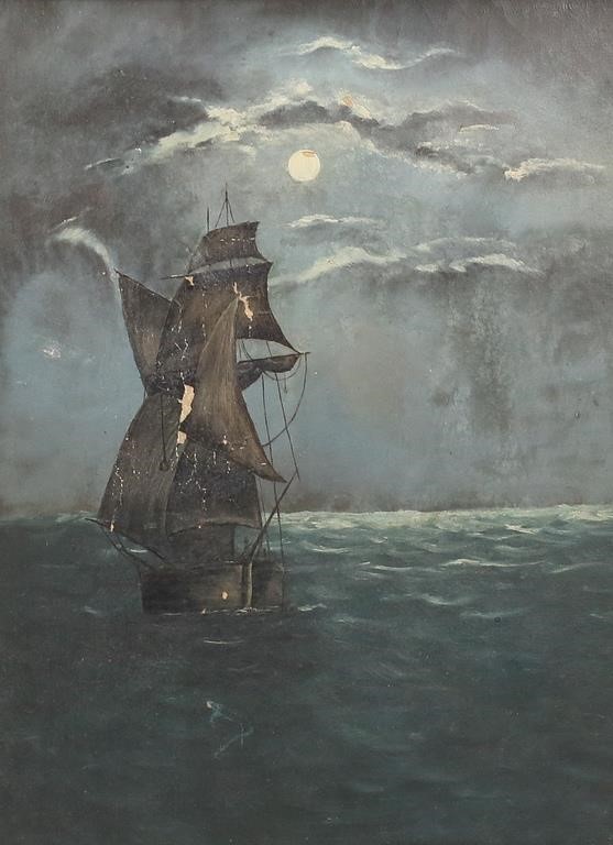 OIL ON CANVAS MOONLIGHT CLIPPER