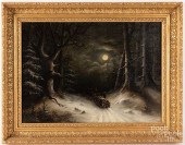 OIL ON CANVAS MOONLIT SNOW SCE