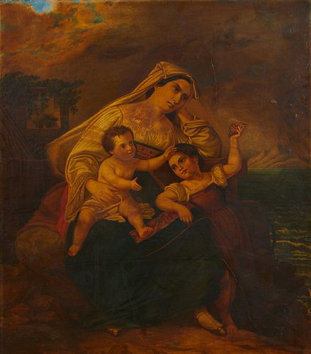 OIL ON CANVAS MOTHER & CHILDREN