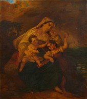 OIL ON CANVAS MOTHER & CHILDRE