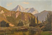 OIL ON CANVAS, MOUNTAIN SCENE,
