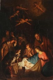 OIL ON CANVAS NATIVITY SCENERe