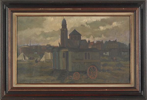 Oil on canvas of a cityscape 20th