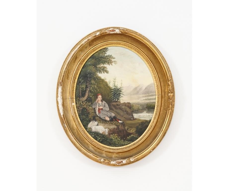 Oil on canvas of a goat herder with
