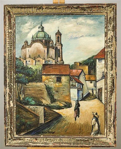 Oil on canvas of a village scene by