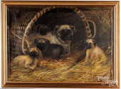 OIL ON CANVAS OF A DOG AND PUP