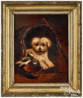 OIL ON CANVAS OF A DOG AND TWO