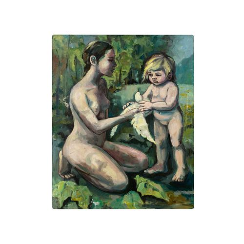 OIL ON CANVAS OF A MOTHER AND