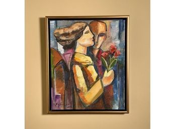 Oil on canvas of a man looking over